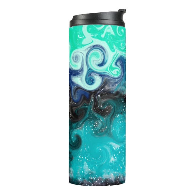 Personalised Teal Blue and Black Fluid Art Marble  Thermal Tumbler (Rotated Left)
