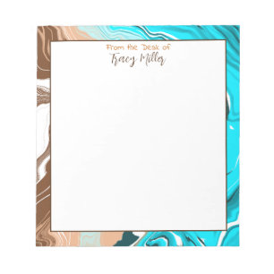 Personalised Teal, Blue and Brown Marble Fluid Art Notepad
