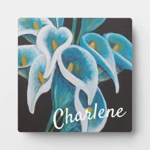 Personalised Teal Blue Flowers Plaque