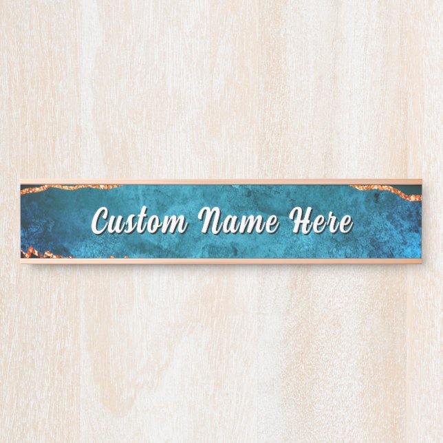 Personalised Teal Blue Gold Custom Name Door Sign (Front)