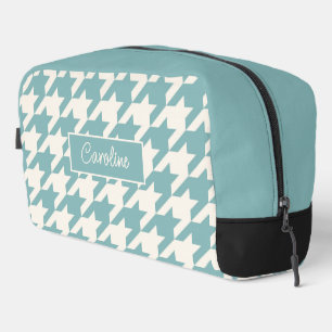 Personalised Teal Blue Seafoam Green Houndstooth Dopp Kit