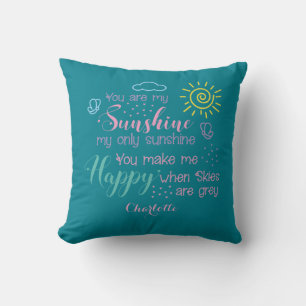 Personalised Teal Blue You Are My Sunshine   Cushion