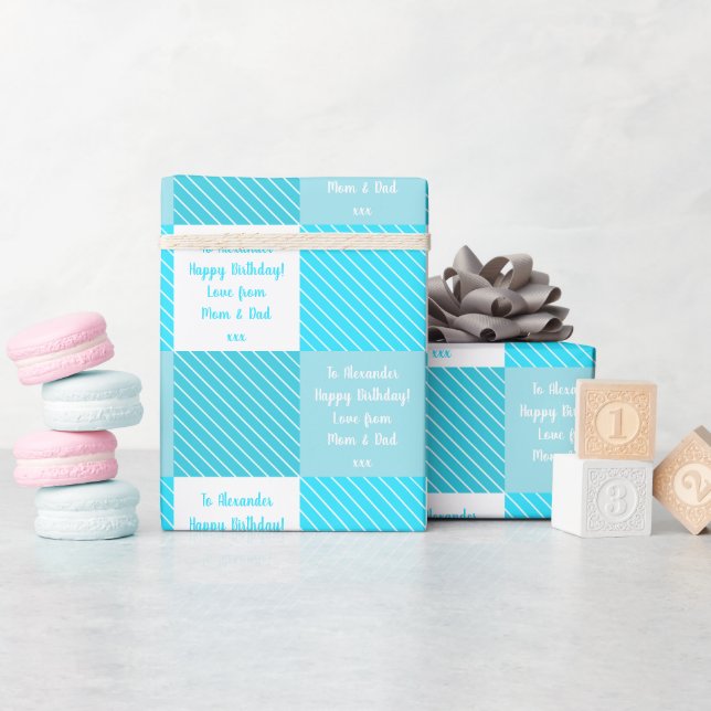 Personalised Teal Buffalo Check Birthday Wrapping Paper (Baby Shower)