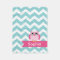 Personalised Teal Chevron Pink Owl Fleece Blanket