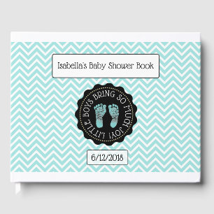 Personalised Teal Chevron Stripes Baby Shower Book
