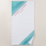 Personalised Teal Coral Wedding Beach Towel<br><div class="desc">This Wedding Keepsake Beach Towel makes a perfect gift for both bridesmaids and groomsmen.
In shades of teal with coral and white,  this beach towel is simple and modern and a lovely way to remember your special day.
Customise it with your names and date.</div>