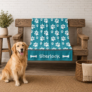 Personalised Teal Dog Blanket Puppy Gift