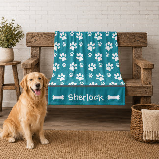 Personalised Teal Dog Blanket Puppy Gift