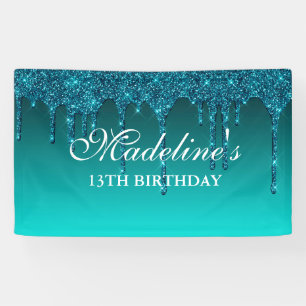 Personalised Teal Dripping Glitter Birthday Banner