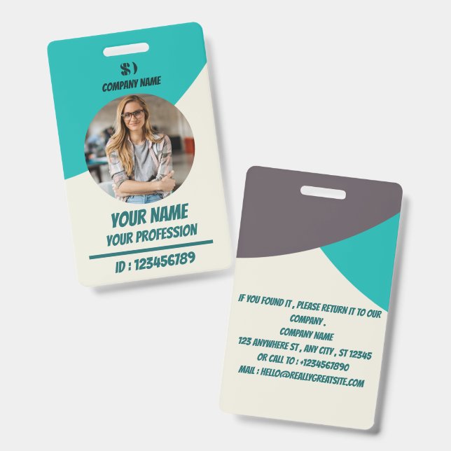 Personalised Teal Employee ID Badge (Front & Back)
