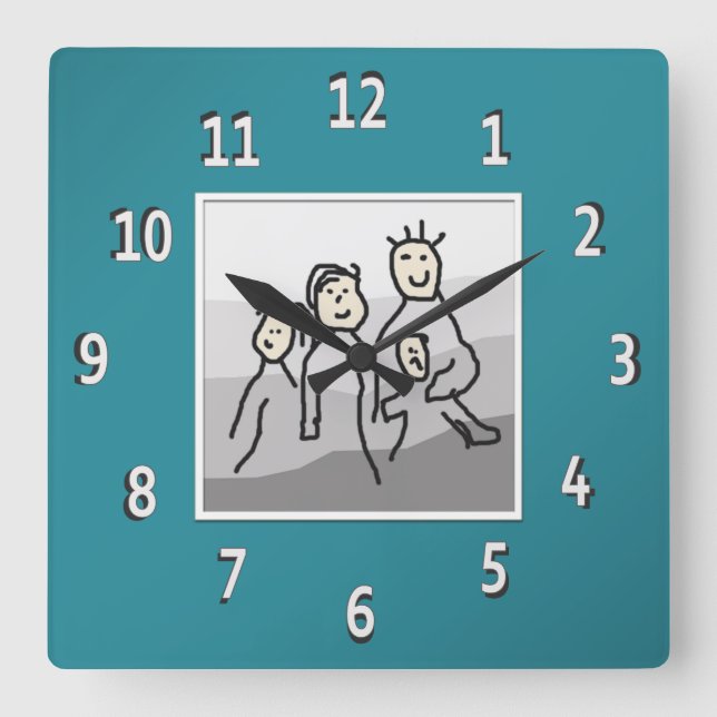 Personalised Teal Framed Photo Square Wall Clock (Front)