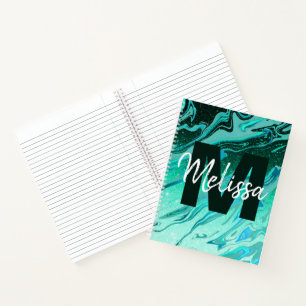 Personalised Teal glitter marble Notebook