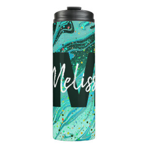 Personalised Teal glitter marble Thermal Tumbler