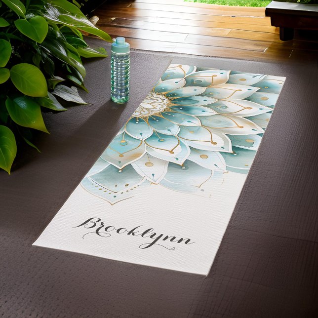 Personalised Teal Gold Floral Mandala Yoga Mat (Creator Uploaded)