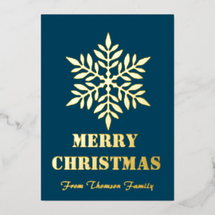 Personalised Teal Gold Foil Snowflake Holiday Card