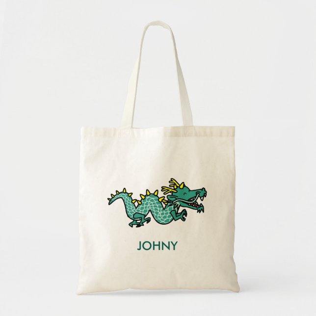 Personalised Teal Green Dragon Tote Bag (Front)