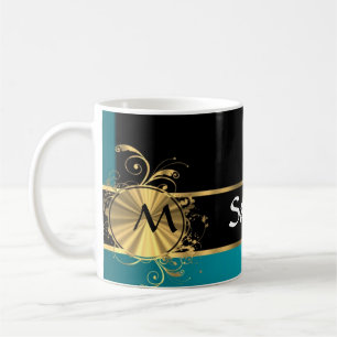 Personalised teal green vintage monogram coffee mug