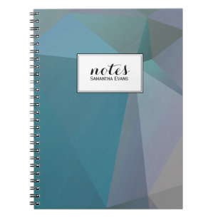 Personalised Teal Grey Geometric Shapes Pattern Notebook