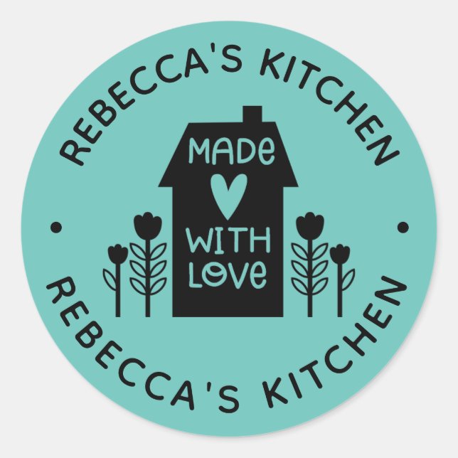 Personalised Teal Homemade With Love Classic Round Sticker (Front)