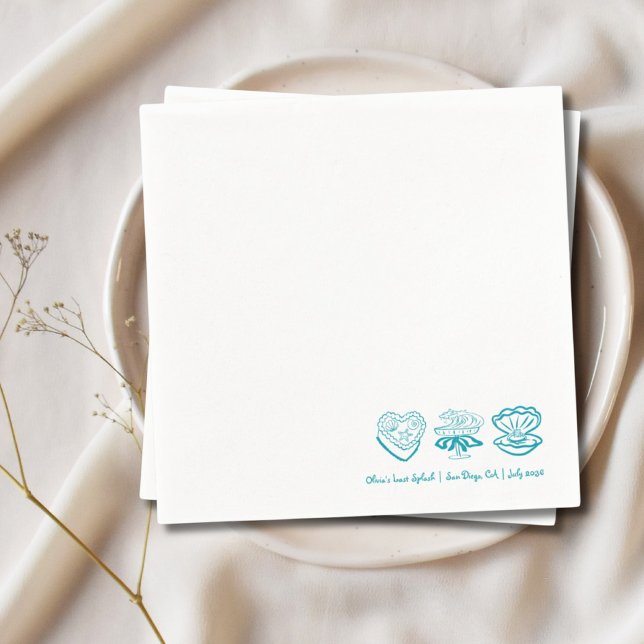 Personalised Teal Last Splash Bachelorette Napkins (Personalized Last Splash Bachelorette Decor Napkin)