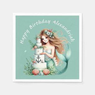 Personalised Teal Mermaid Beach Birthday Invite Napkin