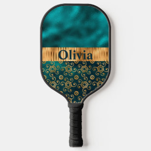 Personalised Teal Metallic Gold Pickleball Paddle