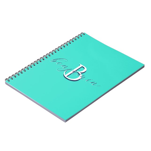 Personalised Teal Monogram Initial and Name Notebook (Left Side)