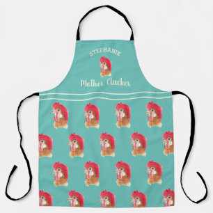 Personalised Teal Mother Clucker Chicken Pattern Apron