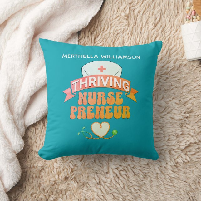 Personalised Teal NURSEPRENEUR Nurse Entrepreneur Cushion (Blanket)