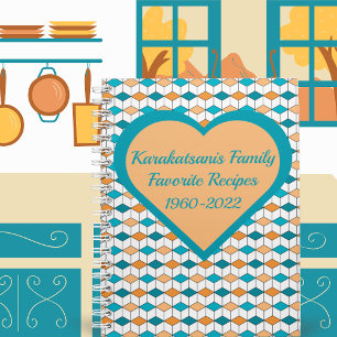 Personalised Teal Orange Geometric Keepsake Recipe Notebook