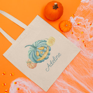 Personalised Teal Pumpkin Halloween Trick or Treat Tote Bag