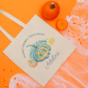 Personalised Teal Pumpkin Halloween Trick or Treat Tote Bag