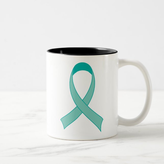 Personalised Teal Ribbon Tshirt Gift Two-Tone Coffee Mug (Right)