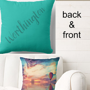 Personalised Teal Scenic Hot Air Balloon Sunrise Cushion