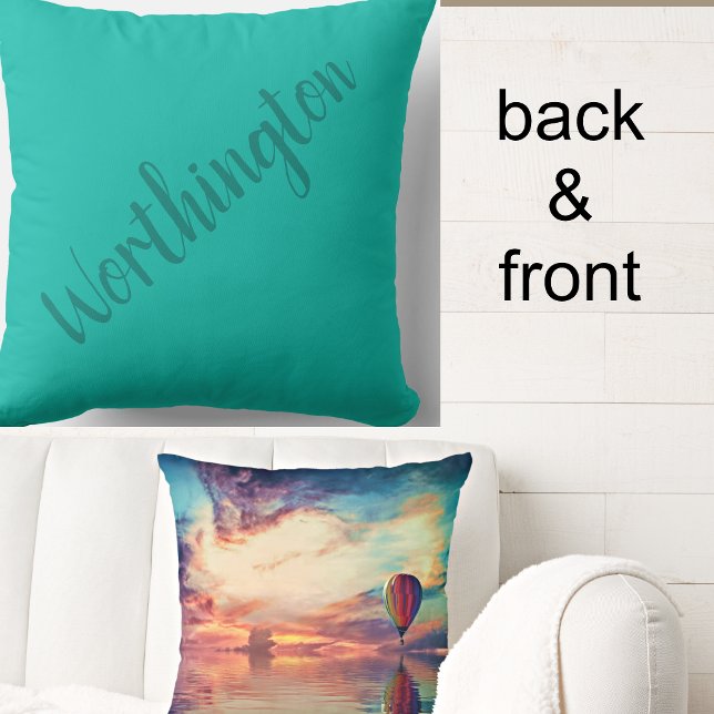 Personalised Teal Scenic Hot Air Balloon Sunrise Cushion (Creator Uploaded)