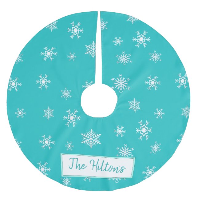 Personalised Teal Snowflake Christmas Skirt Brushed Polyester Tree Skirt (Front)