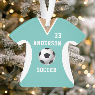 Personalised Teal Soccer Jersey Ornament