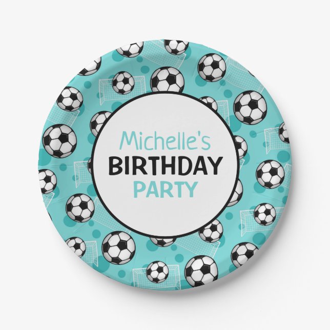 Personalised Teal Soccer Paper Plate (Front)