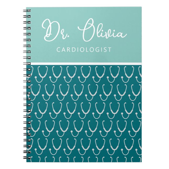 Personalised Teal Stethoscope Pattern Doctor Notebook (Front)