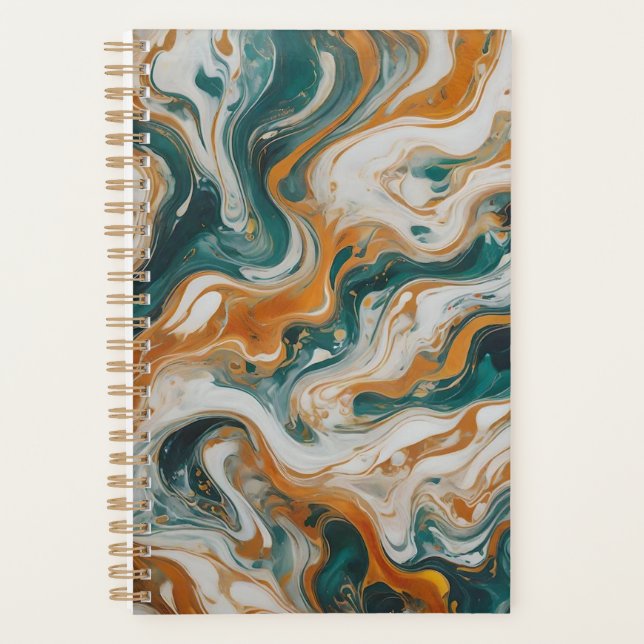 Personalised Teal Wave Swirl Print Planner (Front)