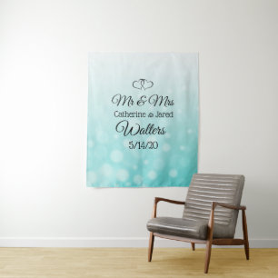 Personalised Teal Wedding Banner Tapestry