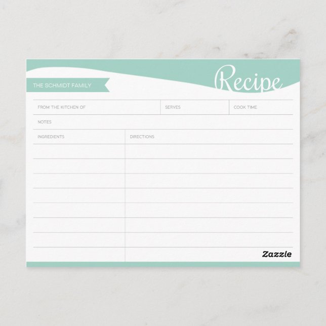 Personalised Teal & White Recipe Card (Back)