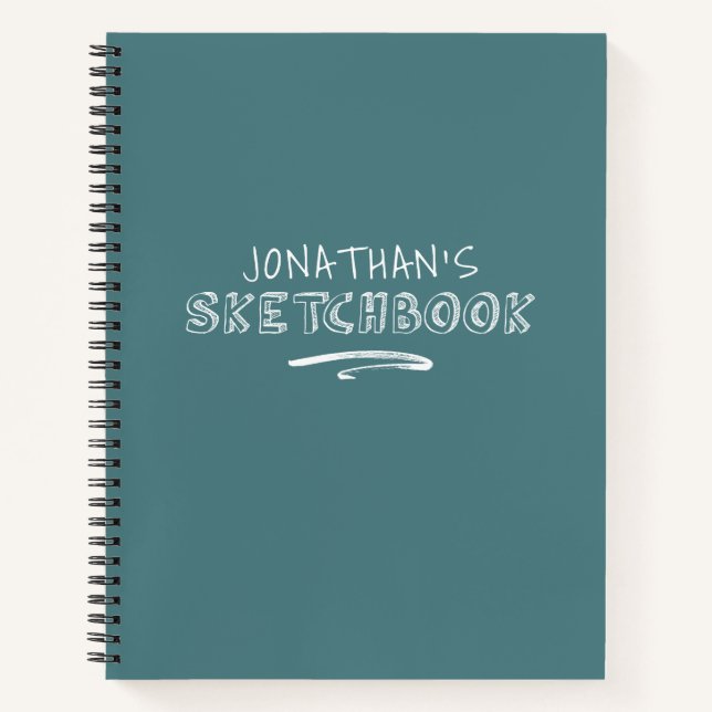 Personalised Teal White Sketchbook Notebook (Front)