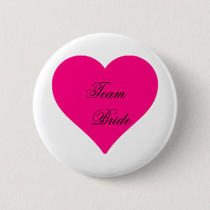 Personalised Team Bride Big Pink Love Heart 6 Cm Round Badge
