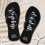 Personalised Team Bride Black and White Thongs<br><div class="desc">Black and white - or any colour - flip flops personalised with your name and "Team Bride" or any wording you choose. Great bridesmaid gift, bachelorette party, flat shoes for the wedding reception, or a fun bridal shower favour. Change the colour straps and footbed, too! More colours done for you...</div>