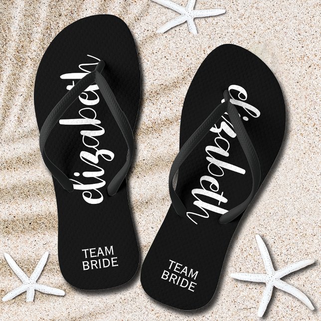 Personalised Team Bride Black and White Thongs (Personalized Team Bride Black and White Flip Flops)