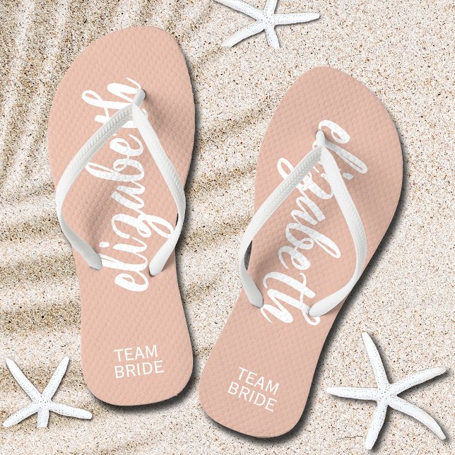 Personalised Team Bride Blush and White Thongs (Personalized Team Bride Blush and White Flip Flops)