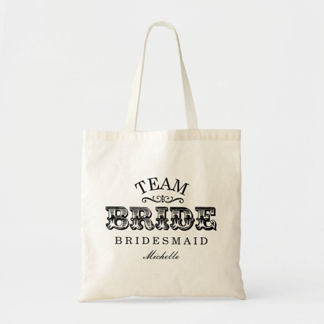 Personalised "Team Bride" Bridal Party Tote(black) Tote Bag (Front)