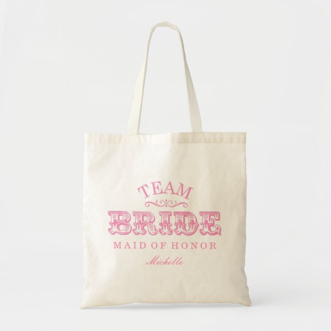 Personalised "Team Bride" Bridal Party Tote (pink) Bag (Front)