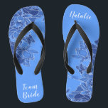 Personalised Team Bride Favour Blue Lotus Floral Thongs<br><div class="desc">Featuring an elaborate illustration of blue Lotus floral pattern, these elegant vintage modern flip flops are a memorable gift for wedding party members: bride, bridesmaids, mother/auntie of the bride, maid of honour... They will add a stylish dose of glam to your wedding day, bachelorette party, or other celebration. ♥Customise it with your wording...</div>
